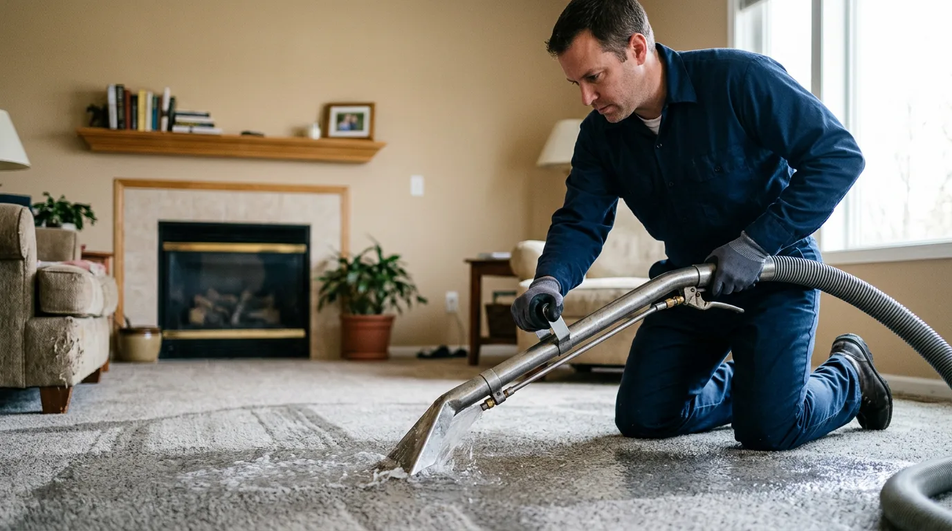 Water damage restoration technician working near Bunker Hill, IL